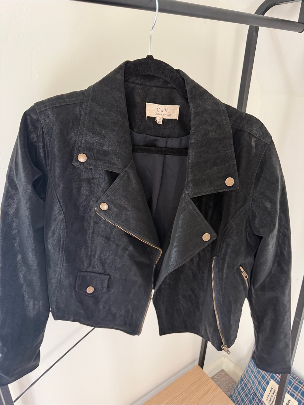 Chelsea & Violet Black Moto-Style Suede Jacket